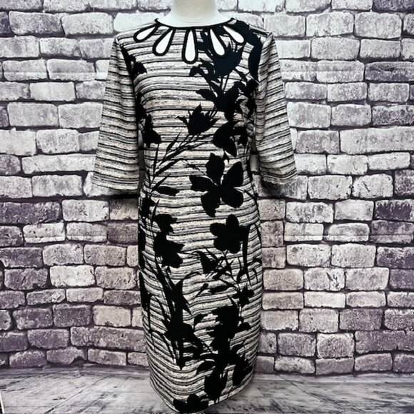 Gabby Skye Black & Ivory 3/4 Sleeve Dress Size 12 - Picture 1 of 9